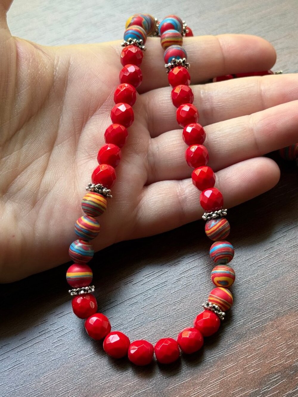 Reclaimed Red Vintage Fordite and Glass Necklace